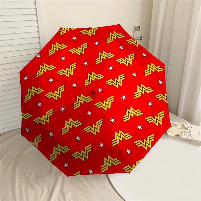 

1PC Warner Wonder Woman logo stars Automatic Open/Close Umbrella with Windproof, 49-Rib Sturdy Canopy, Durable Ribs1266A