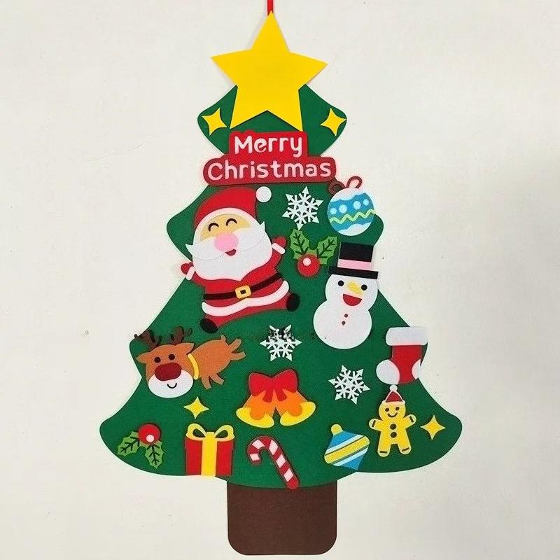 

1-2PCS DIY Felt Christmas Tree Wall Hanging Artificial Xmas Tree with Santa Claus Snowflake Ornaments Holiday Supplies Decor 1PC