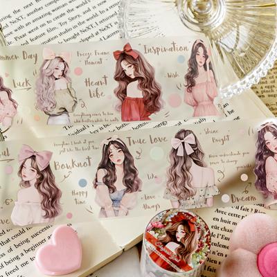 Cinta adhesiva PET mate con temática de niña, 8 estilos, 1 rollo/bolsa, para manualidades, fundas de teléfono, cuadernos, marcos de fotos, etiquetas decorativas