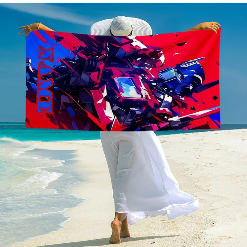 Custom Name Ultra-Soft Beach Towel with Transformers Theme,Ideal for Pool - Camping, Diving - Perfect Travel Essential, Vibrant Beach Towel.