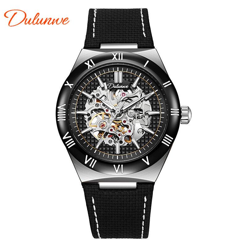 Dulunwe Skeleton Mechanical Watches Blue Roman Dial Watch for Men Automatic Watches Luxury Sports Waterproof Clock