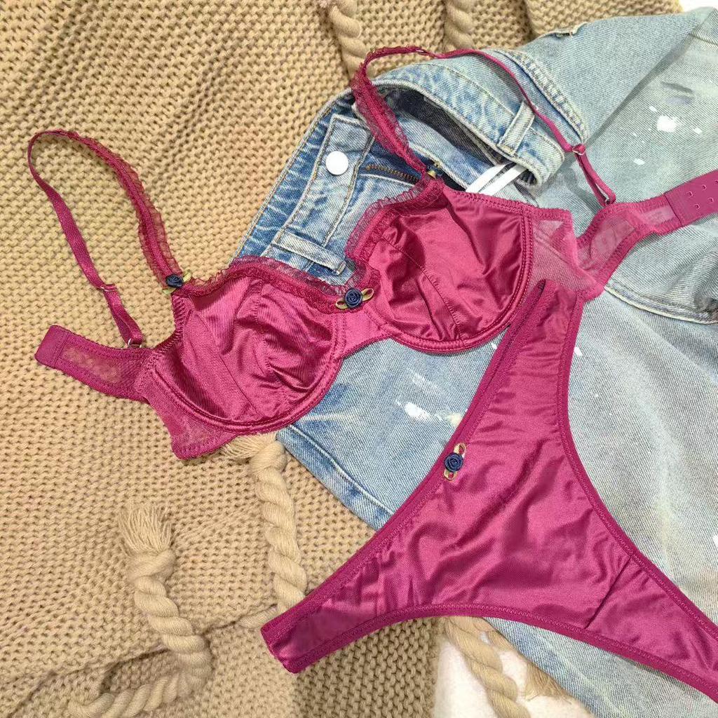 Francuski Bardzo Cienki Komplet Koronkowych Biustonoszy: Seksowny Design Zapobiegający Opadaniu dla Efektu Mniejszego Biustu