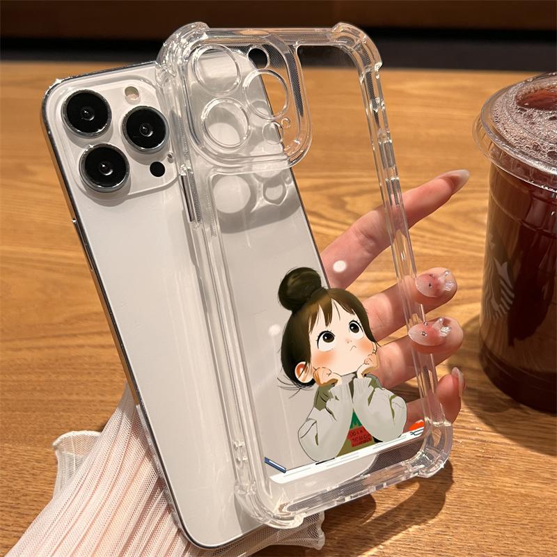 Cute Angry Little Girl Printed Clear Phone Case For iPhone 16 14 13 12 11 15 Pro Max SE XR X XS 7 8 Plus Transparent Tpu Cover