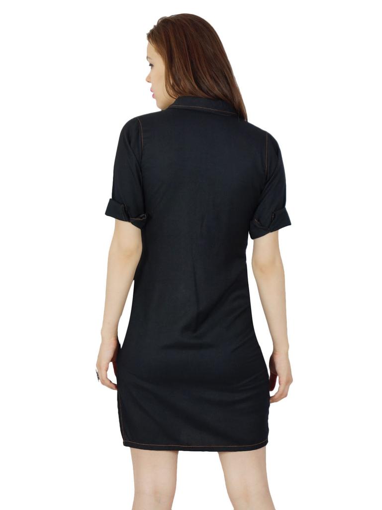 Bimba Women Short Black Mini Dress With Side Slit Soft Rayon Chic Clothing
