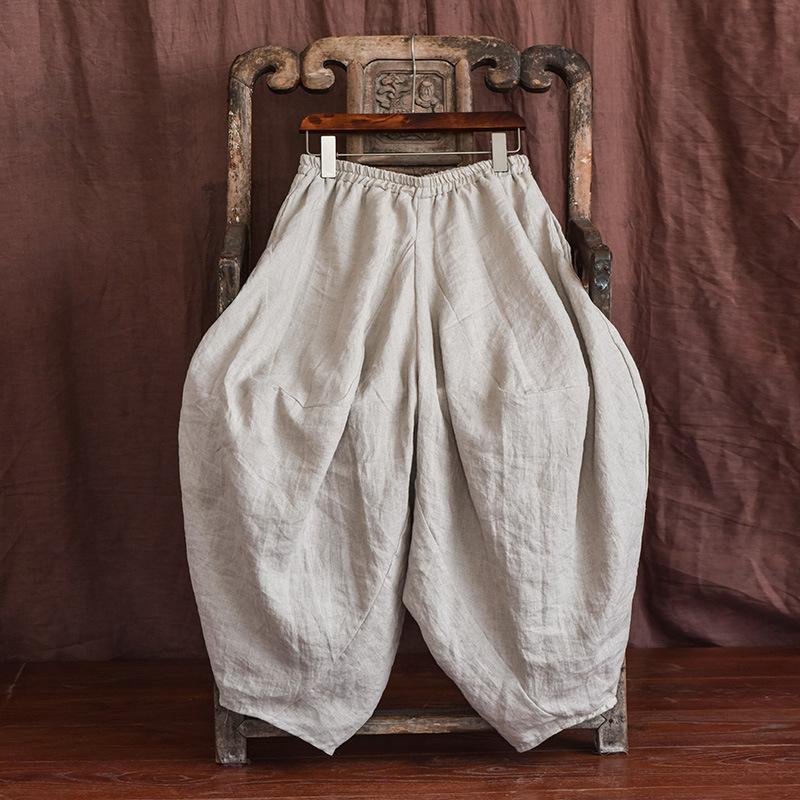 

Johnature женские повседневные льняные широкие брюки с эластичной резинкой на талии, однотонные брюки с эластичной резинкой на талии, осенние свободные винтажные брюки One Size бежевый