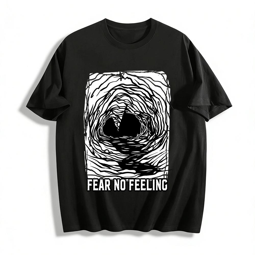 Abstract Print Fear No Feeling Edgy Casual Unisex T-Shirt Pure cotton T-shirt XXS