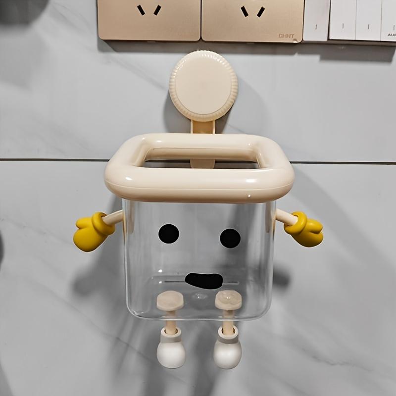 1PC Cute Cartoon Face Bathroom Storage Rack - Punching-free adhesive wall storage, dedicated to toothbrushes, cosmetics, razors and paper towels
