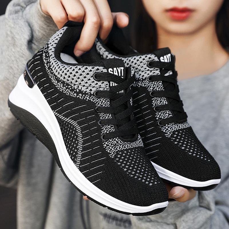 Women's Spring Breathable Thick Sole Sneakers with Hidden Lift