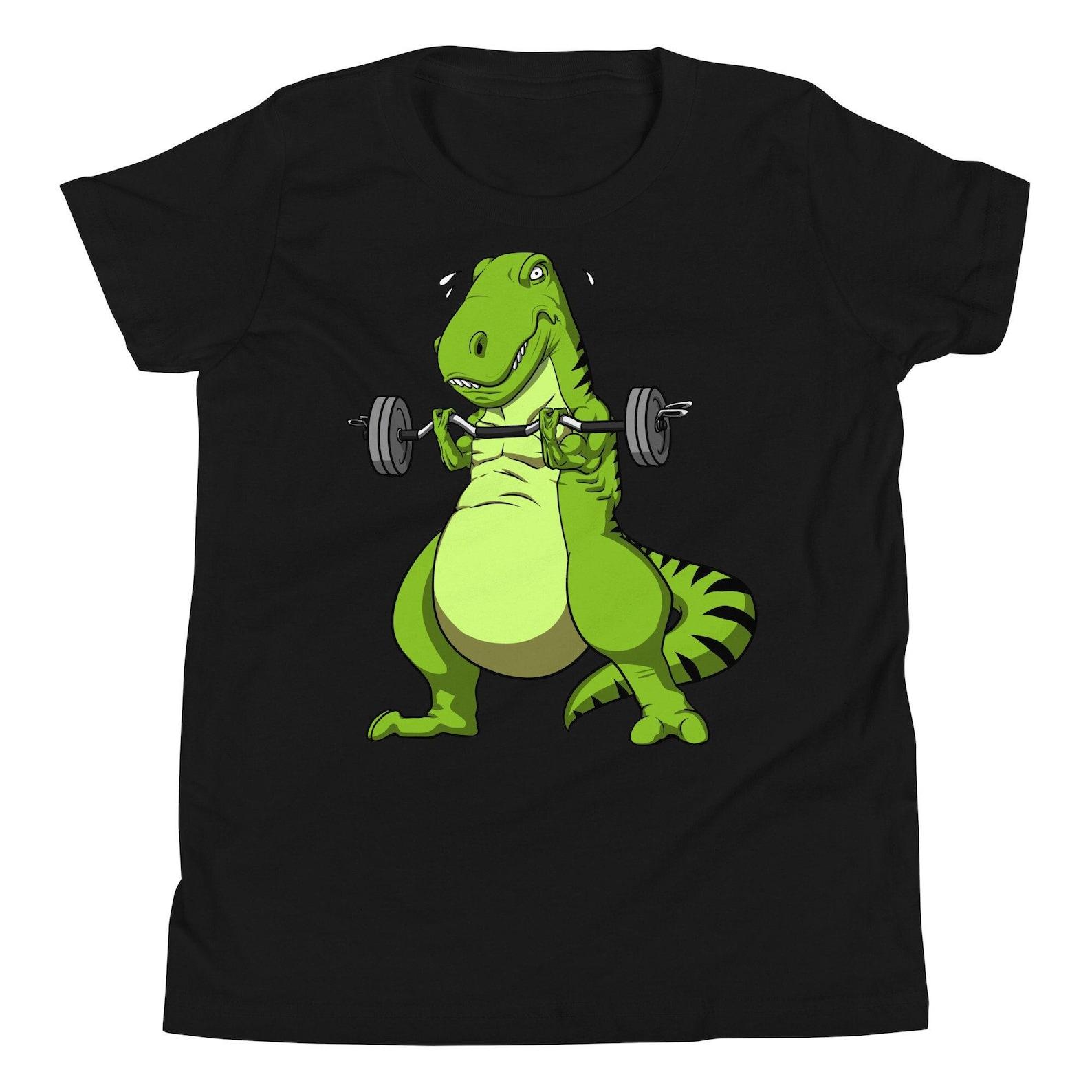 T-Rex Dinosaur Fitness Kids Shirts, Gym Workout Boys T-Shirt, Funny Dinosaur Tees, Weightlifting Shirts, Kids Dinosaur Clothing 100