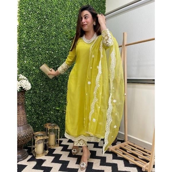 Party Wear Designer Chanderi Salwar Kameez Indian Women Ethnic Kurta Pant Set VBK-1412