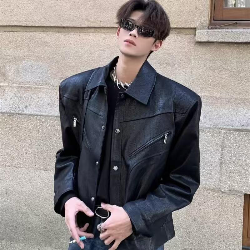 

BWKA Унисекс Тяжелая Бомбер-куртка из Искусственной Кожи - Осенний Тренд Свободный Крой XL