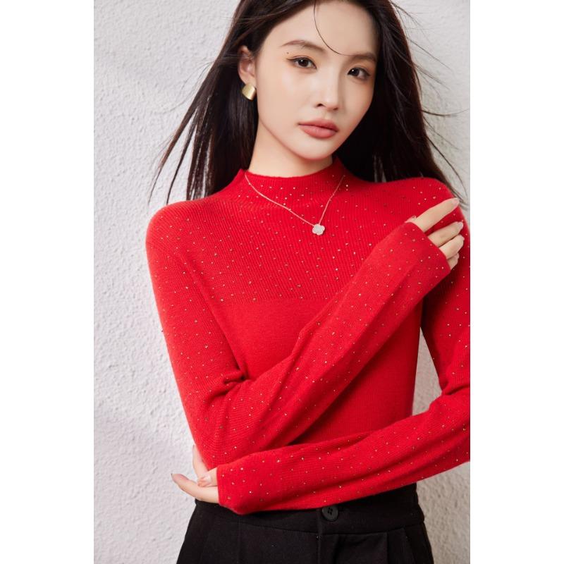 

Early autumn new design pressure drill turtleneck knitted sweater silk wool blended bottom with long-sleeved top 120 (110-67.5 kg) красный