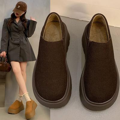 One-pedal Lazy Thick-soled Heightening Velvet Women's Spring New Small Retro Loafers