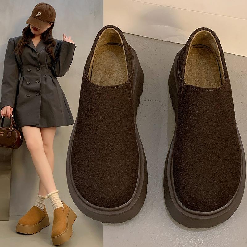 One-pedal lazy thick-soled heightening velvet women's spring new small retro loafers