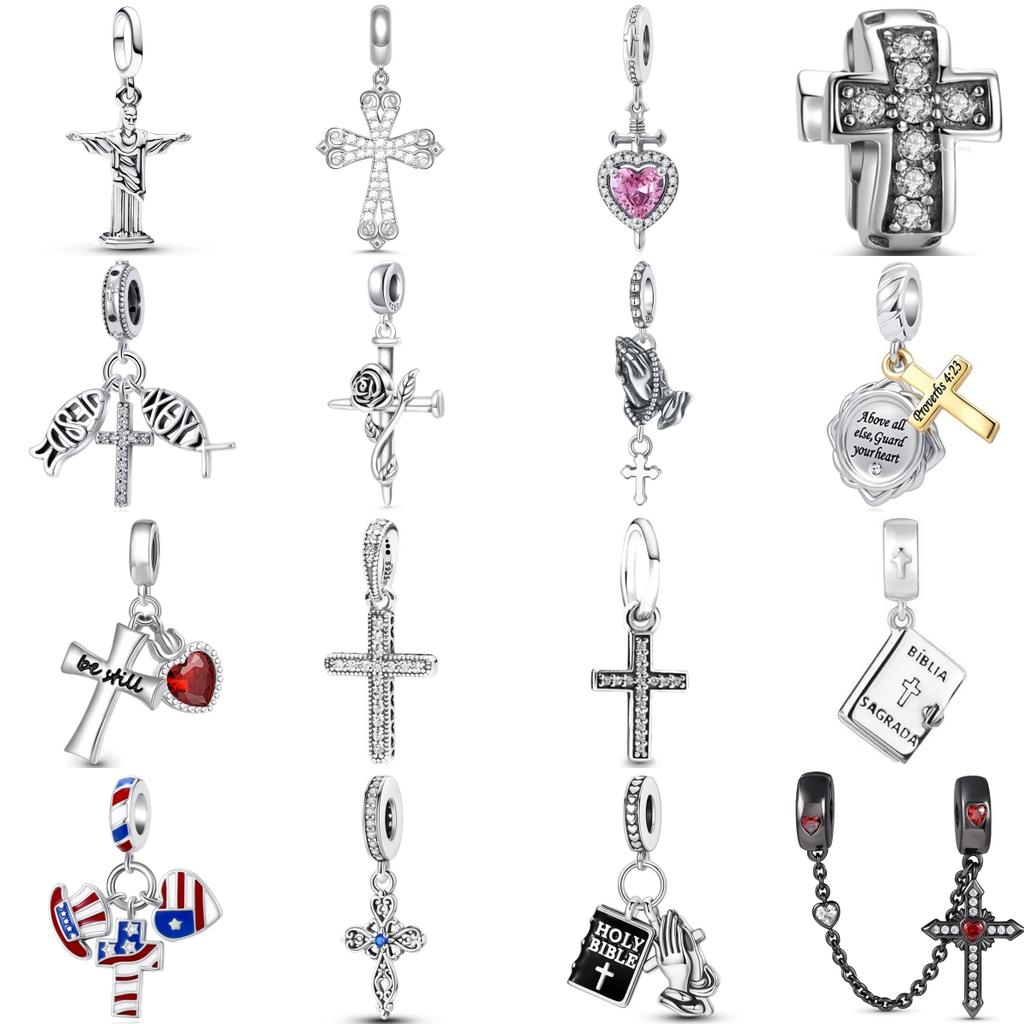 Beautifulcopper Jesus Cross Rose Bead Pendant Safety Chain Suitable For Original Bracelet Diy Accessories Exquisite Jewelry