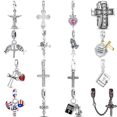 Beautifulcopper Jesus Cross Rose Bead Pendant Safety Chain Suitable For Original Bracelet Diy Accessories Exquisite Jewelry