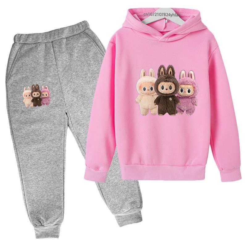 

Детские милые костюмы из 2 предметов с принтом кролика на осень и весну, худи + брюки, для мальчиков и девочек 2-13 лет, повседневная уличная одежда, комплекты детской одежды 130