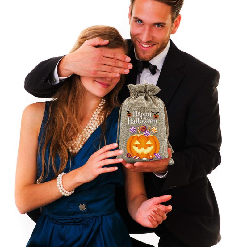 8/12Pcs 2025 New Halloween Gift Bags Children'S Trick-Or-Treat Candy Bags Pumpkin Bags Flannel Drawstring Candy Bags 10X12Cm