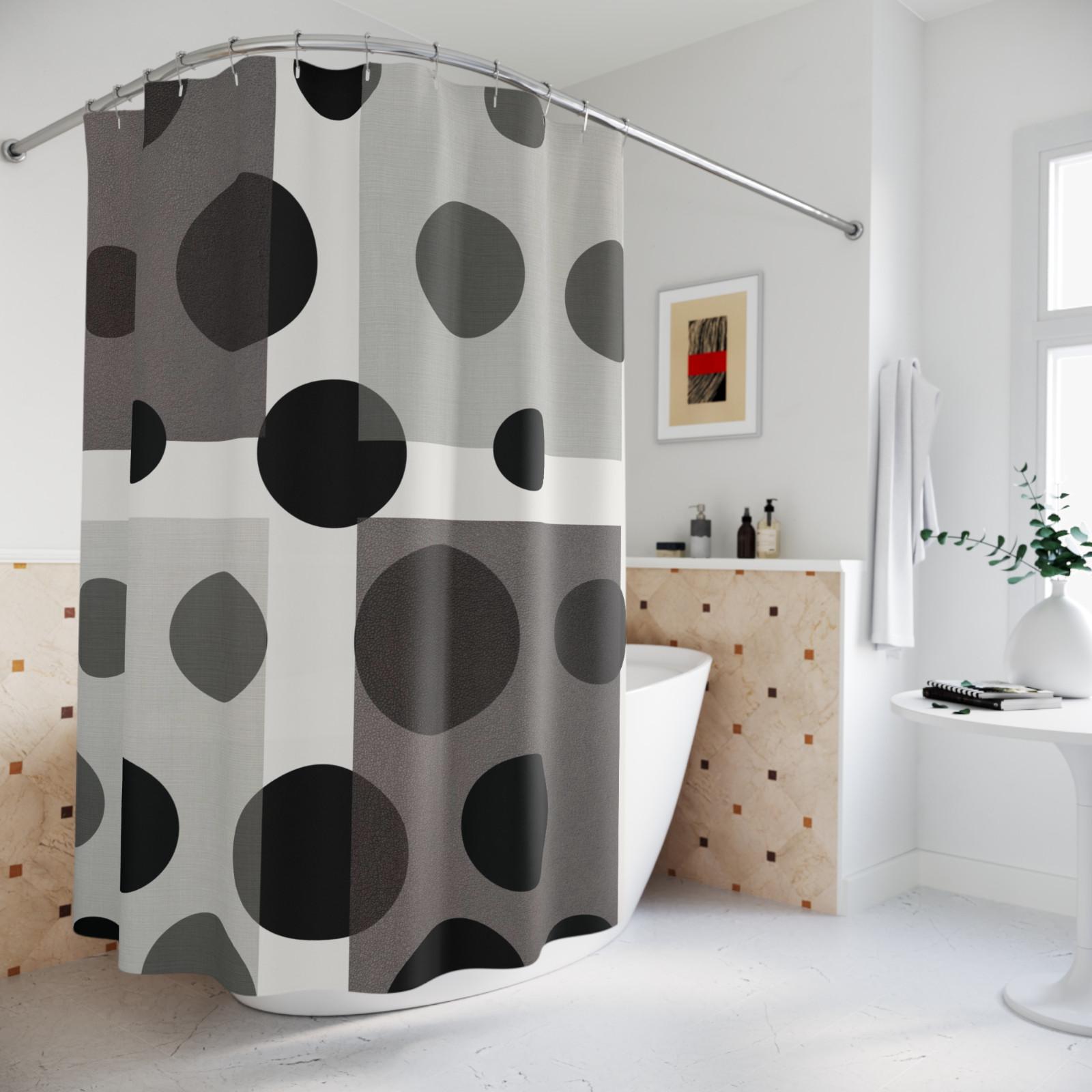 Tonnika Chen Black/Gray And Polka Dot Shower Curtain Geometric Pattern Modern Minimalist Design Elegant Bathroom Decor Waterproof Non-Toxic