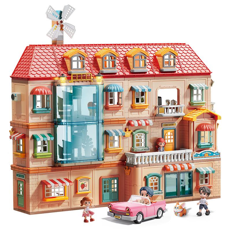 Feile Large Particle Villa Building Blocks for Kids - Creative Pretend Play Set for Kindergarten Boys and Girls.