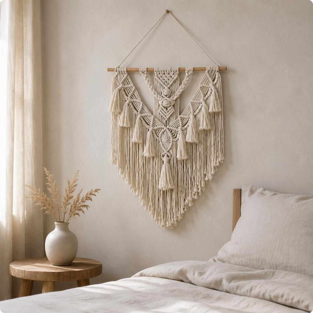Woven Wall Tapestry Nordic Design Boho Tapestry Boho Wall Hanging Wooden Rod Tassel Details