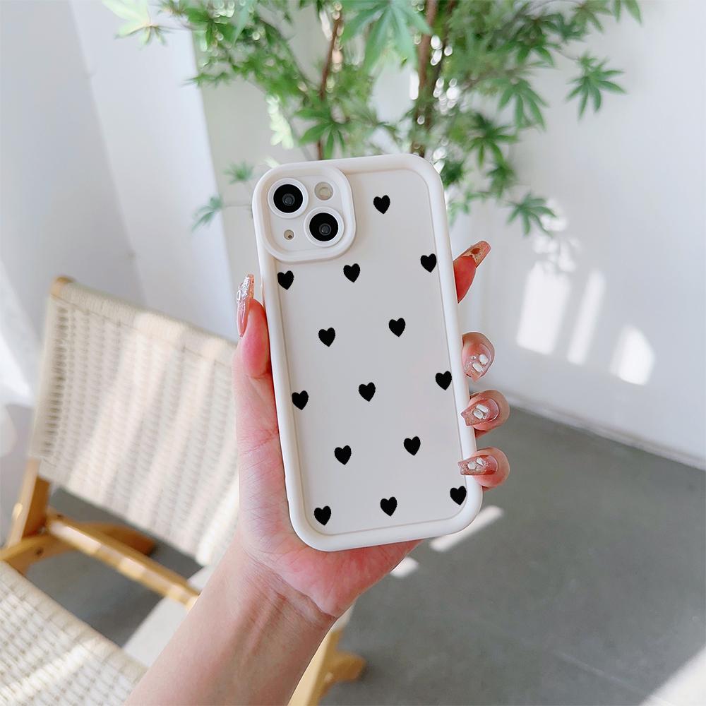 Black Love Hearts Pattern Soft TPU Phone Case for iPhone 17 Air 16 15 14 Pro Max Plus 13 12 Mini 8 7 X Xs Back Cover