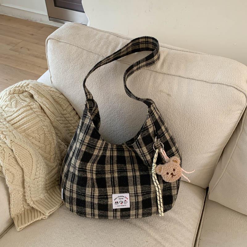 Lightweight Retro Plaid Tote Bag - Versatile, Large Capacity for Class, Shopping, or Commute