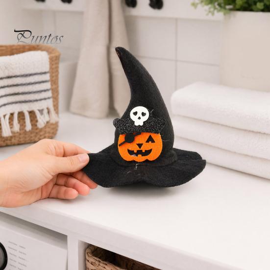 Lightweight Pet Headgear Halloween Cat Witch Hat, Fun Hat with Adjustable Elastic Strap, Cartoon Ghost Pumpkin Bat Skull for Cats Small Dogs