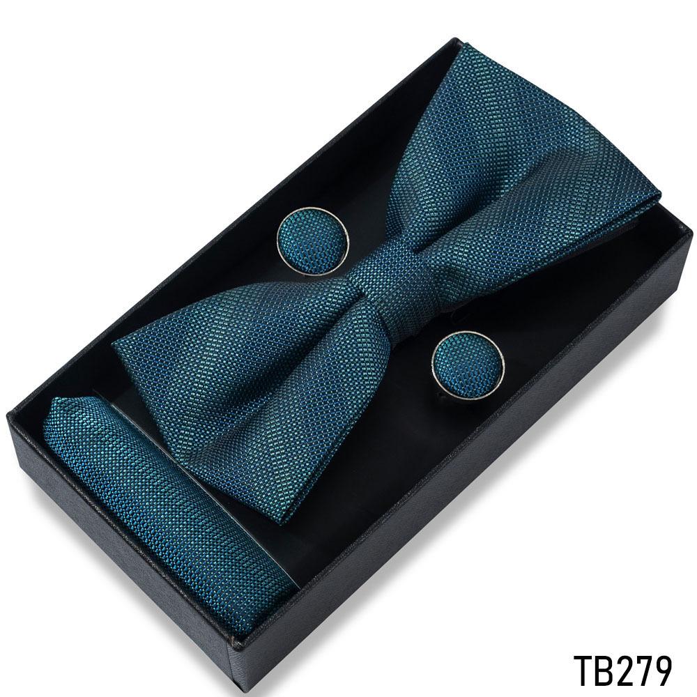 Classic Bowtie Bow Ties for Mens Butterfly Bowknot Pocket Square Cufflinks Suit Set Bussiness Accessories