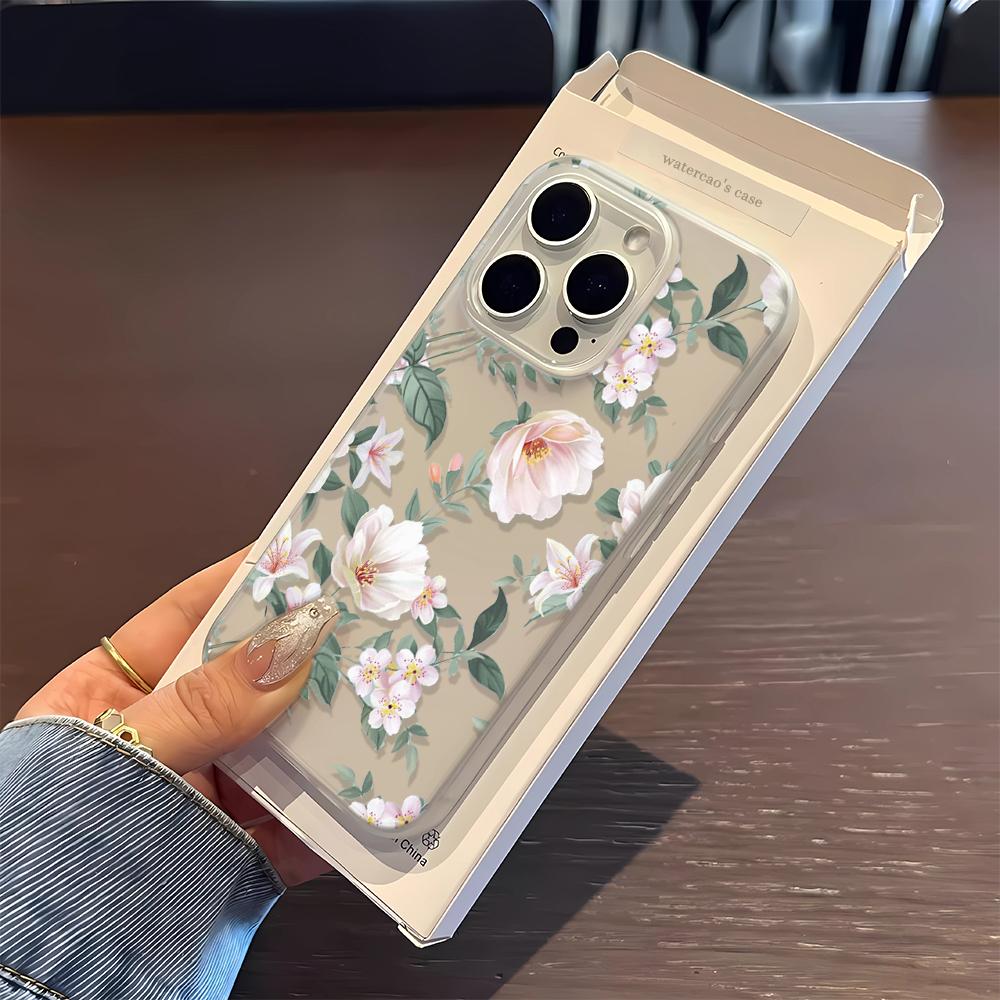 Phone Case For Iphone 15 Plus 17 Air 16 13 14 12 11 Pro Max Soft Precise Cut Funda Elegant Flower Scratch Resistant Cover