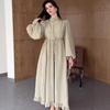 Ladies Floral Print Long Sleeve Maxi Dress Pleated Formal Party Dress
