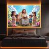 2D Jesus and Children Background Cloth Christian Faith Wall Hanging Tapestr
