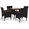 vidaXL 5 Pcs. Garden Dining Set Black Poly Rattan and Acacia Wood