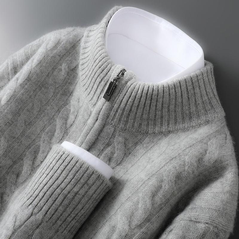 

Men s Wool Half-Zip Thick Cable Knit Sweater - Casual Loose Fit 3XL