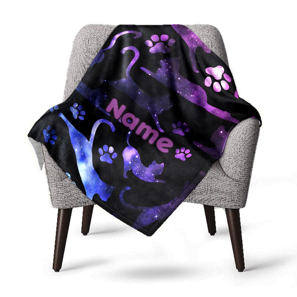 Galaxy Cats Paw Prints Home Customize Your Name Blankets Cozy Soft Lightweight Allseason Multipurpose Blanket For Picnics Sofas Offices Beds Living
