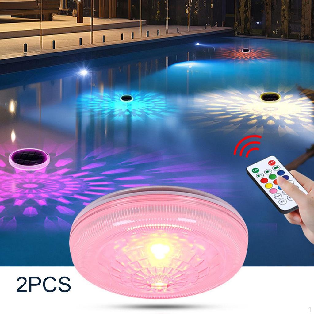 2Pcs Solar Powered Lights Swimming Pool Floating Pond Colorful Lighting with Remote Control