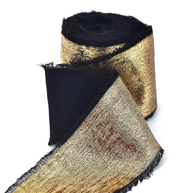 Handgefertigtes Ausgefranstes Kanten Goldenes Seidenband Stoffband Für Hochzeitseinladung Verpackung Sträuße Geburtstagsfeier Dekorationen Geschenke
