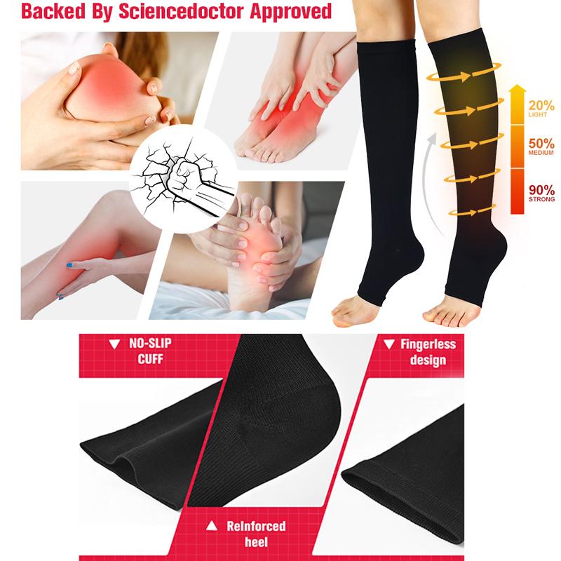 1 Pair Unisex Calf Compression Stockings Prevent Varicose Veins Shape Gradually with Pressure Elastic Open Toe Knee High Socks