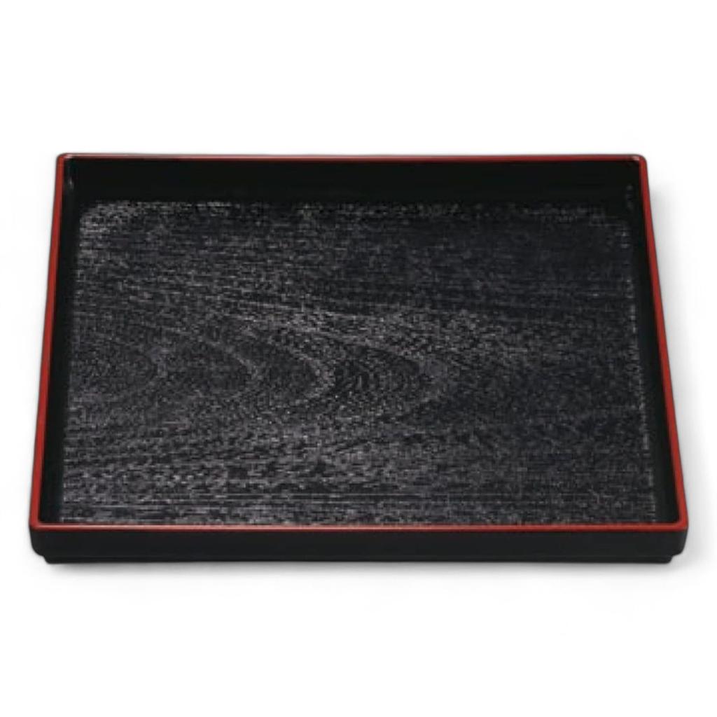 Square Wood Grain Tray Lacquerware Made In Japan J-kitchens 1-shaku (Tray) Black/Red, Non-Slip, 33cm, (ABS Resin),