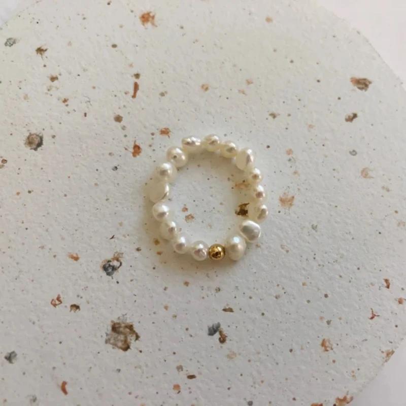 

Vlen Natural Pearl Ring Elastic Adjustable Beaded Rings Jewelry for Women Elegant Daily Wear Anniversary Gift resizable