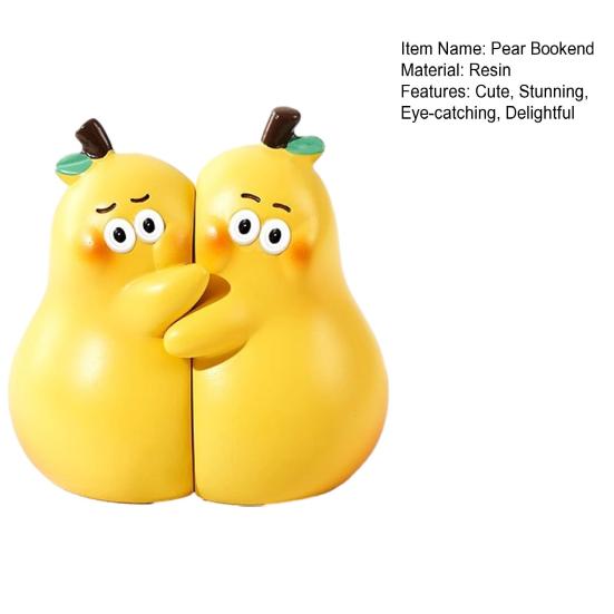 1 Pair Cute Hugging Pear Bookends Resin Pear Book Stand Cartoon Fruit Book Holder