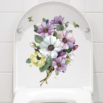 Çiçek Tema Tuvalet Kapağı Etiket Su Geçirmez Kendinden yapışkanlı Su Geçirmez Kolay soyulabilir Traceless Banyo Duvar Çıkartması