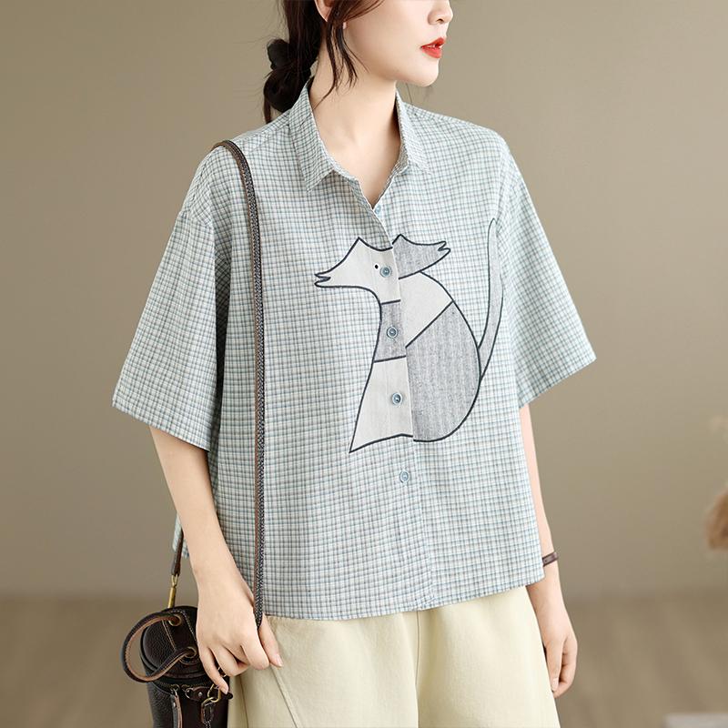 DIMANAF 2026 Women Plus Size New Summer Blouse Shirt Cotton Short Sleeve Embroidery Casual Loose Lady Tops Shirts