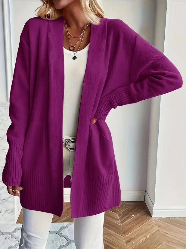 Women's Plus Size Knit Cardigan with Pockets, Relaxed Shawl Style Long Sweater Jacket