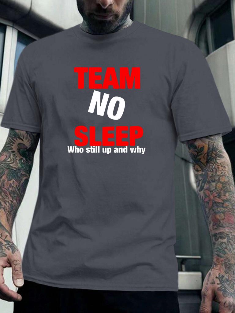 Unisex O Neck Tee Team No Sleep Slogan Letter Print Cotton Short Sleeve Loose Summer Street Breathable Daily Casual Basic Wear Top