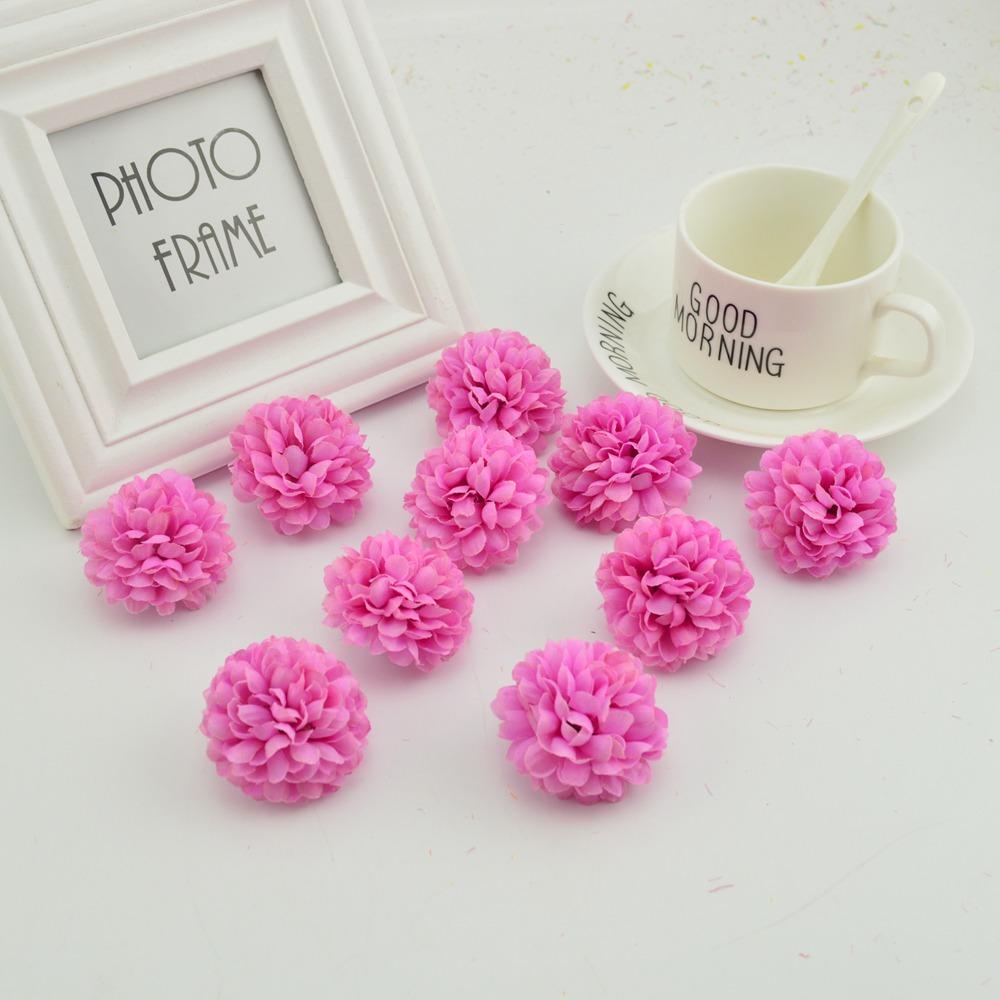 200PCS Artificial Flowers Cheap 5CM Silk Chrysanthemum Heads Home Wedding Decoration Wall Wreath for Christmas Garden Door Fake