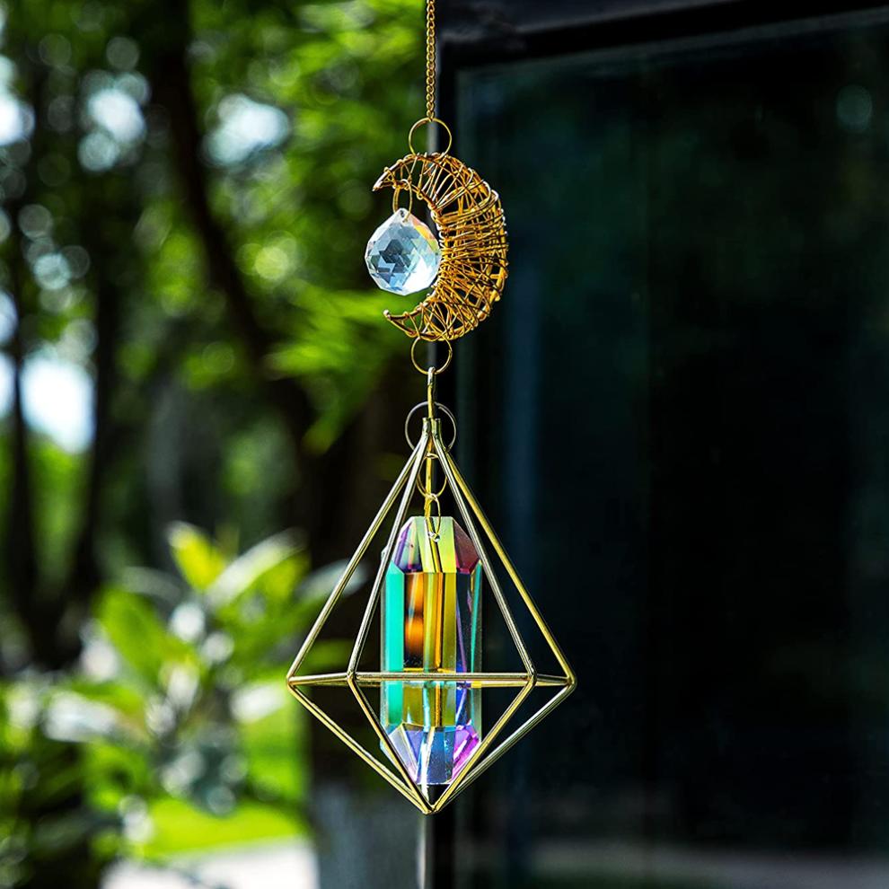 Crystal Prism Ball, Real Healing Crystal, Handcrafted Crystals, Stunning Light Display for Home Office Garden Car Decoration, Drives Away Birds, Suita