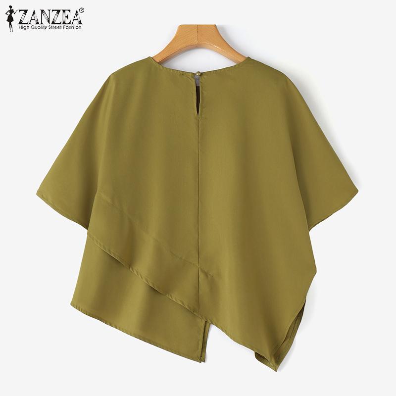 ZANZEA Női alkalmi, kerek nyakú, 3/4 ujjú bő, egyszínű póló