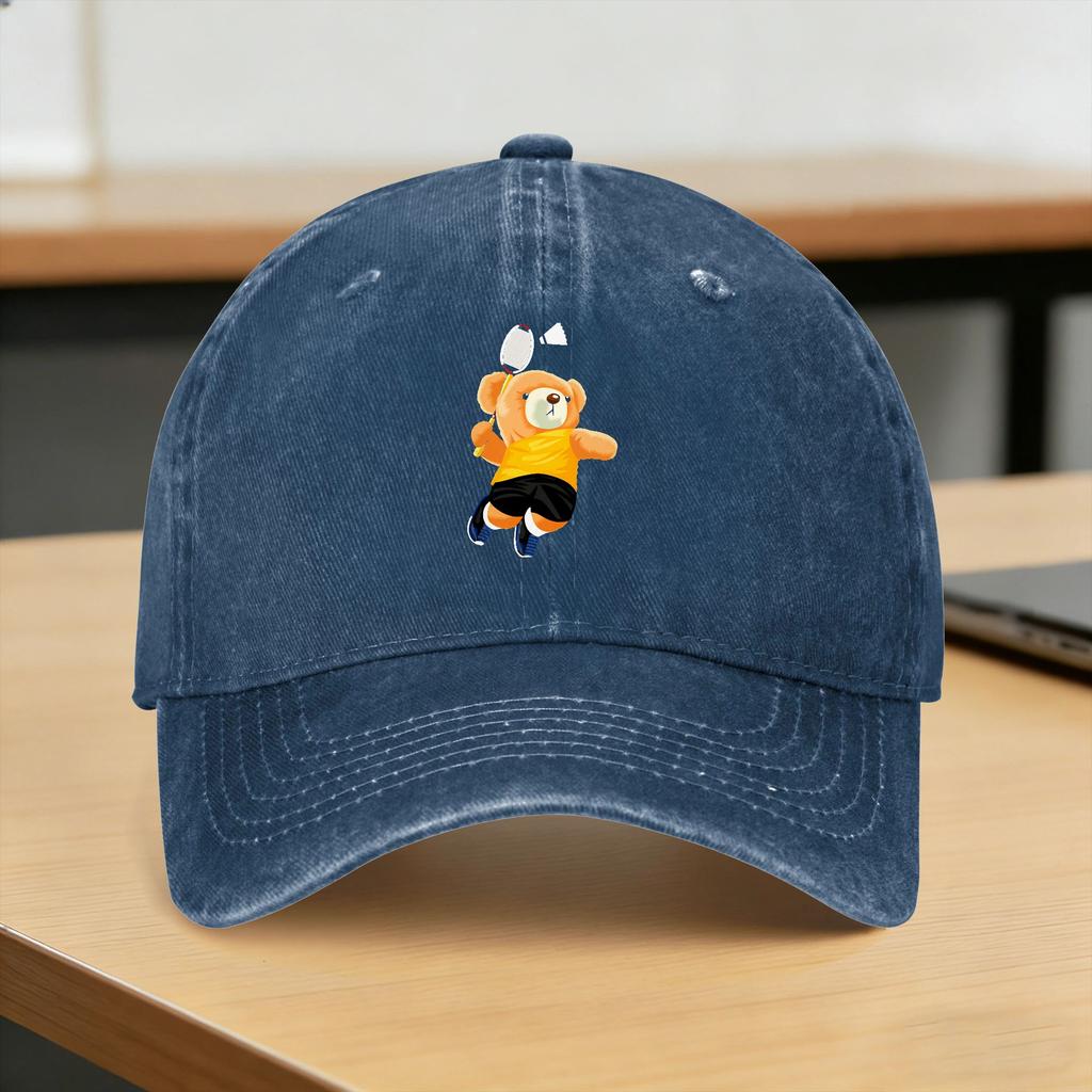 Teddy Bear Playing Badminton Print Casual Baseball Cap Summer for Young Unisex And Women Trucker Hat SunProof