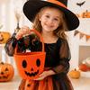 Halloweenská taška na sladkosti pro děti, Pletený dýňový košík na sladkosti, Rukojeť z bavlněného lana, Saténová mašle, Roztomilé obličeje, Lehký úložný košík